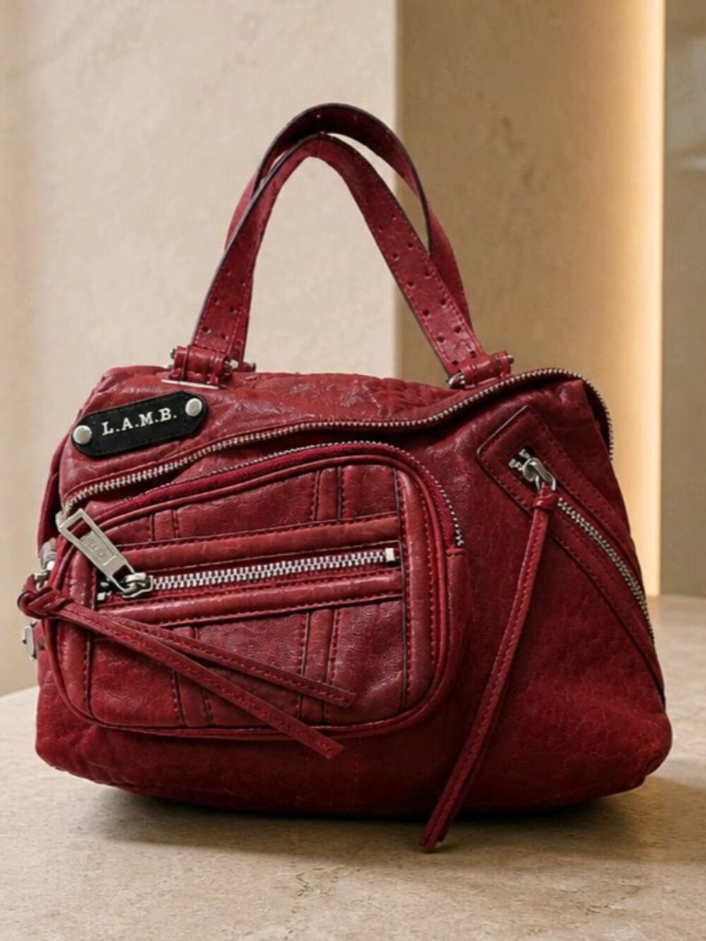 L.A.M.B. Red Leather Satchel – Gwen Stefani Collection